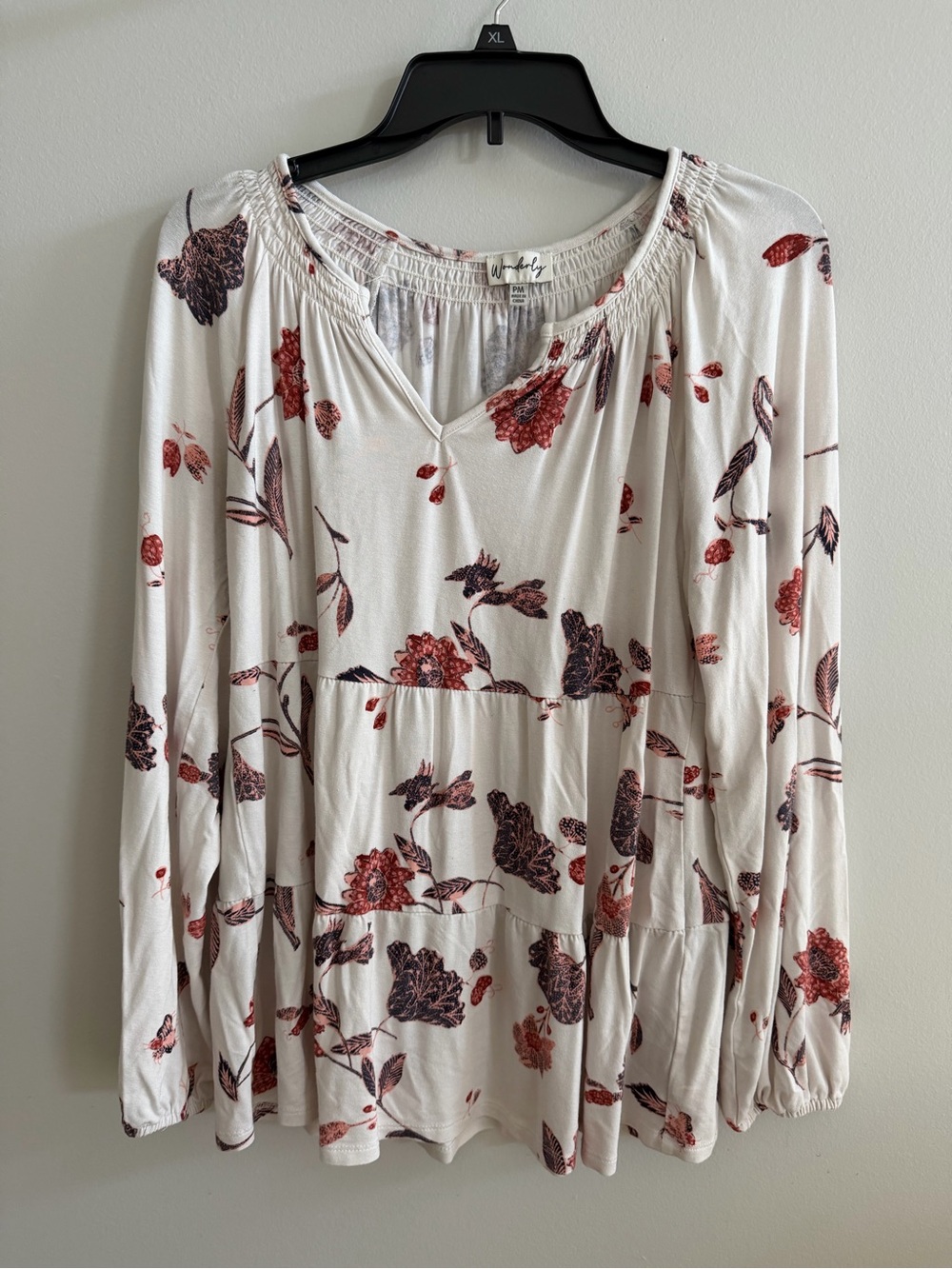 Wonderly Cream Floral Long-Sleeve Tunic - Red and Brown Print